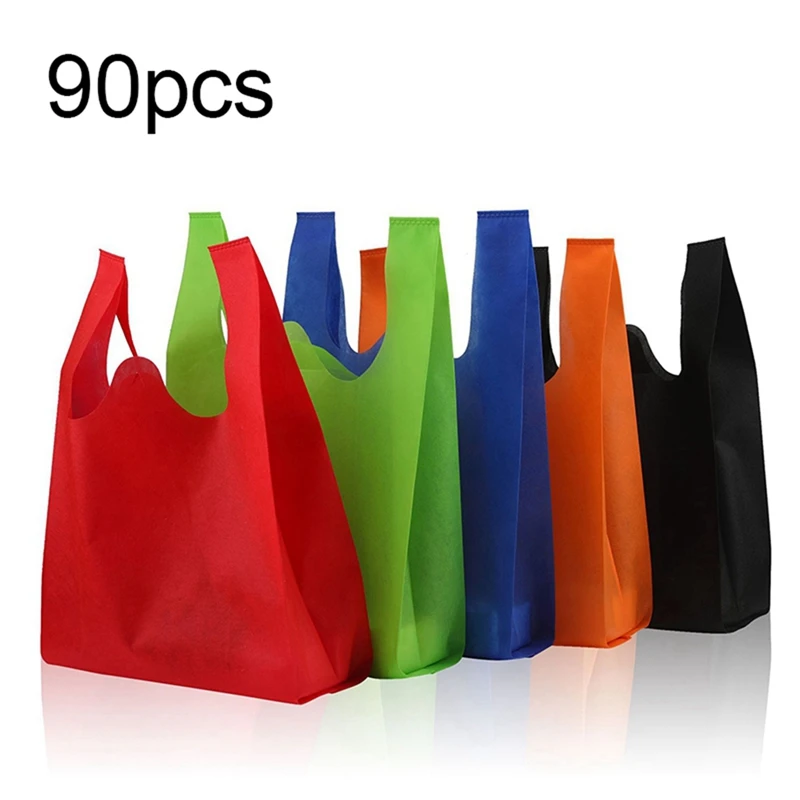 

90Pcs Shopping Tote Bag Gift Non Woven Bag Reusable Bag, Non Woven Vest Bag
