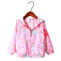 childrens clothing girls jacket autumn new childrens full print cartoon unicorn hooded girls windbreaker outwear