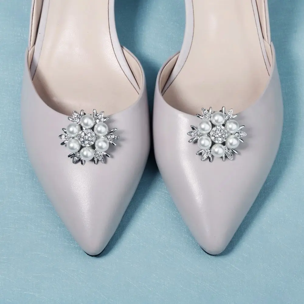 3 Pairs Charm Shoe Clip High Heels Shoe Flower Accessories DIY Rhinestone Detachable Pearl Shoe Buckle Bride Shoe Decoration