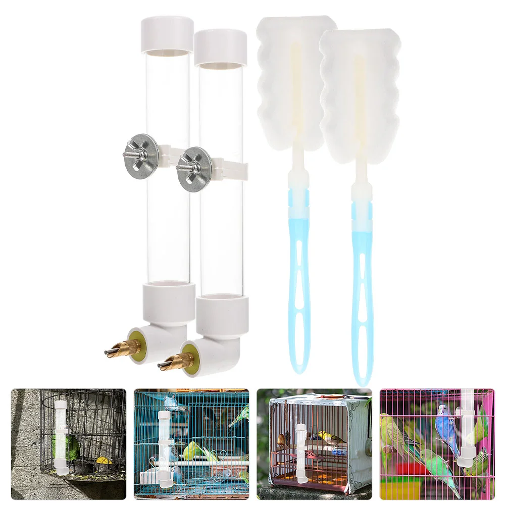 

2 Sets Water Bottle Bird Cage Feeder Parrot Dispenser Parakeet Wire Waterer Drinking Fountain