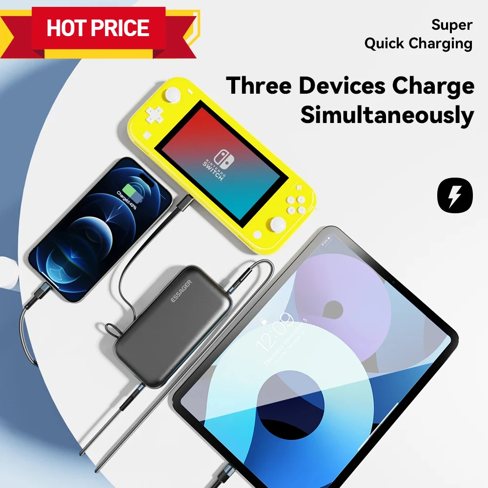 15000 мАч с кабелем USB C Power Bank Портативный запасной аккумулятор для IPhone IPad Macbook 65 Вт