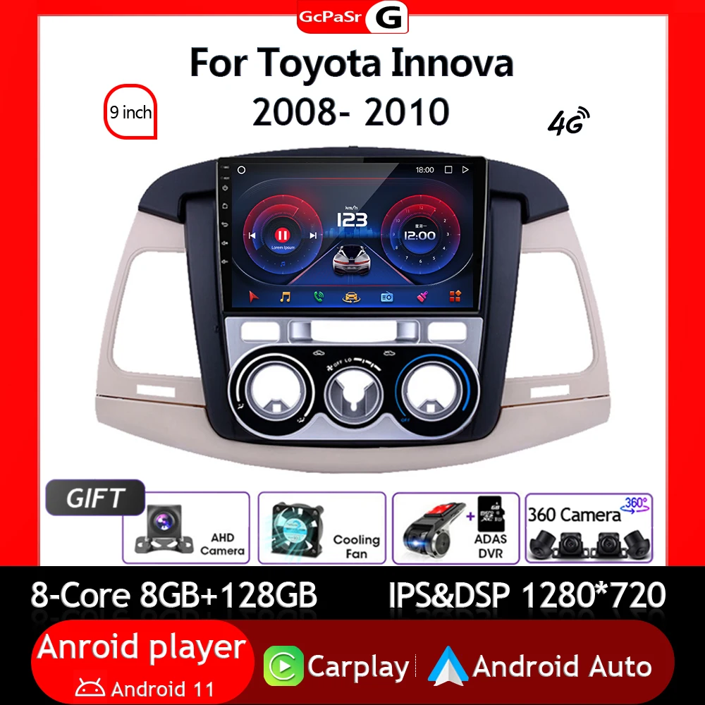 

Автомобильный радиоприемник, видео Авторадио, мультимедийный плеер монитор для Toyota Innova 2008-2010, Android 11, навигация GPS, аудио Carplay IPS