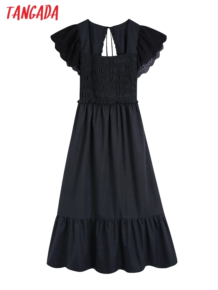 

Женское Хлопковое платье макси с вышивкой, квадратным вырезом и открытой спиной