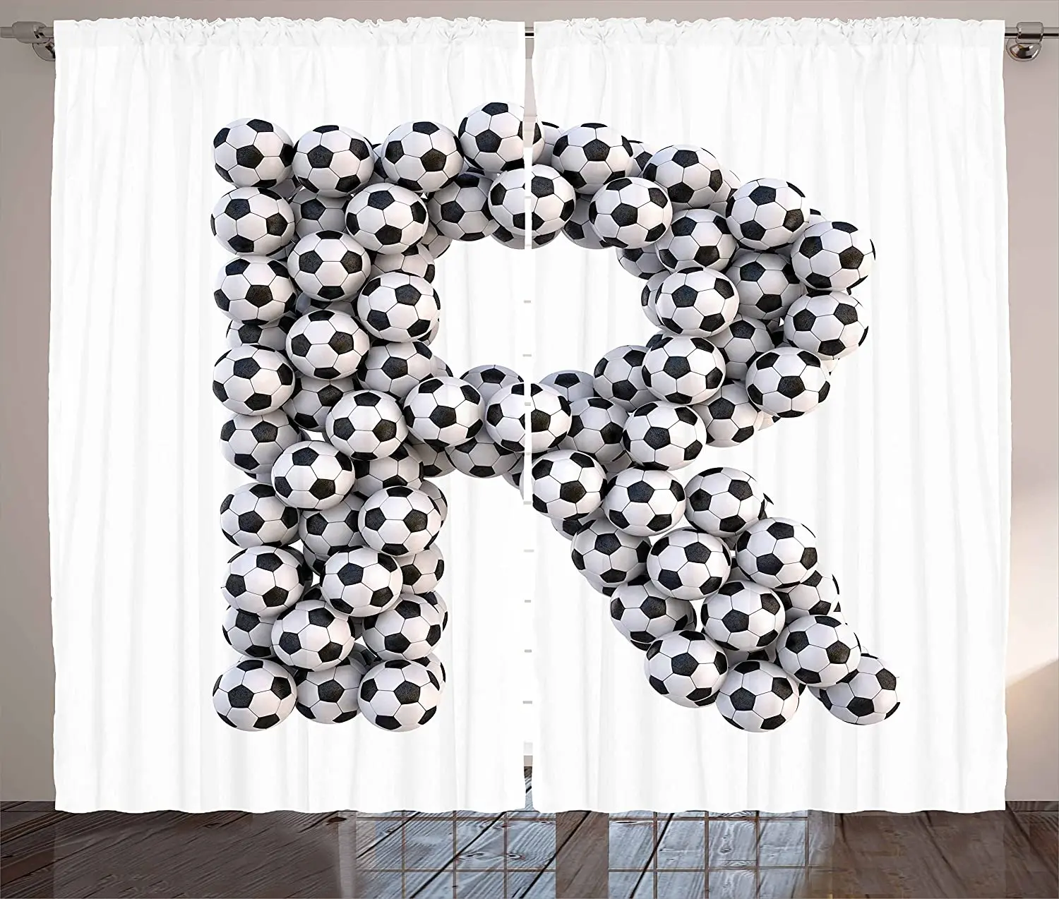 

Letter R Blackout Curtains Soccer Themed Pattern Abstract Alphabet Design Uppercase Character R Sign Window Curtain