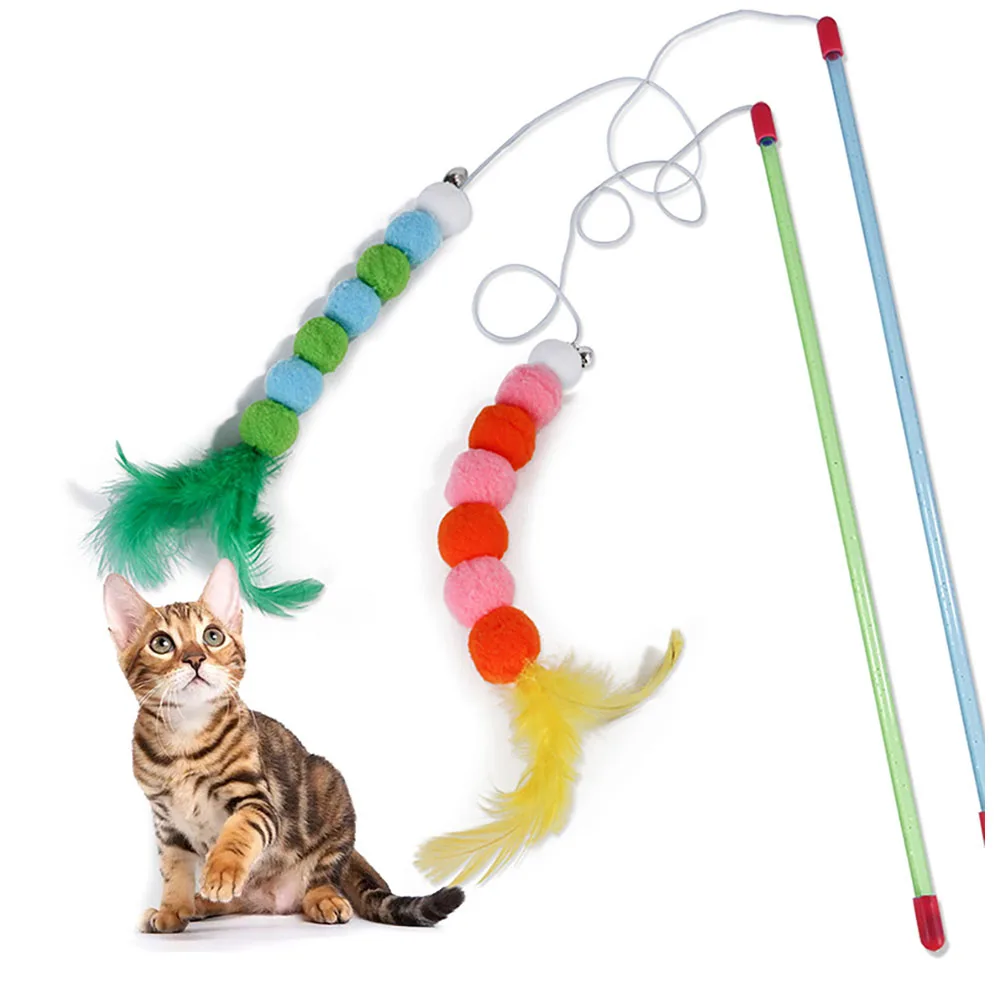 

1PCS Cat Toy Interactive Stick Toy Soft Feather and Bell Beading Cat Accessories Wool Ball Fairy Funny Cat Stick Training Toys