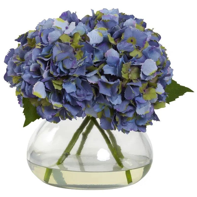 

Large Blooming Hydrangea Artificial Flowers with Vase, Blue