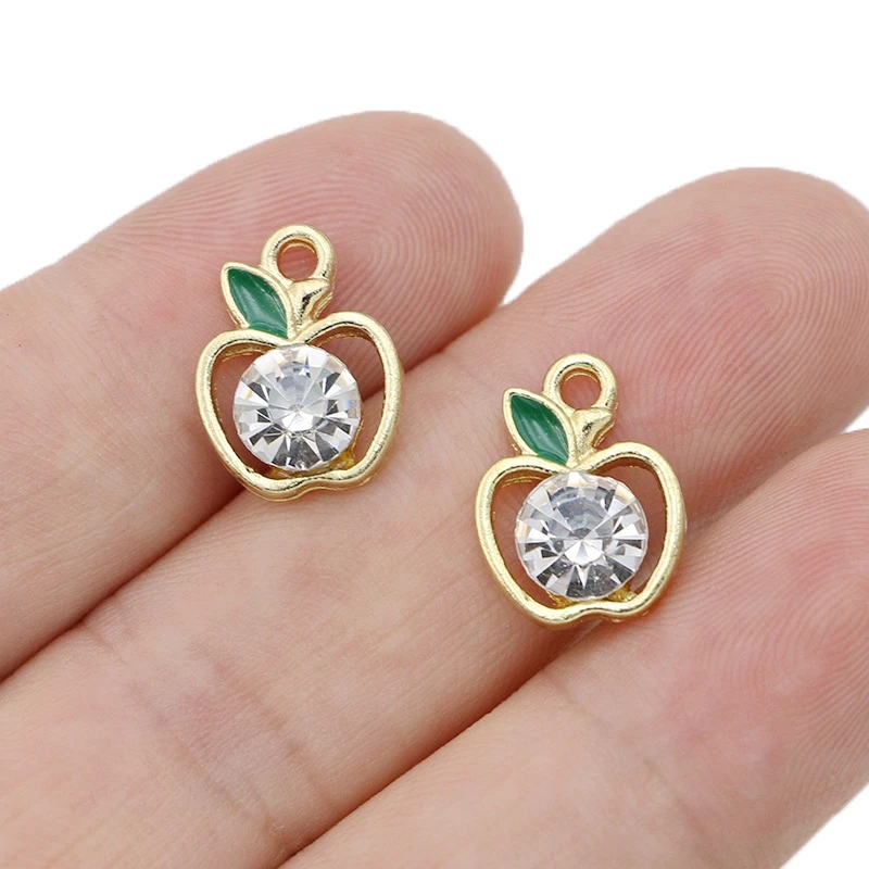 6 шт. Позолоченные Красные кристаллы яблоко Подвески для изготовления ювелирных