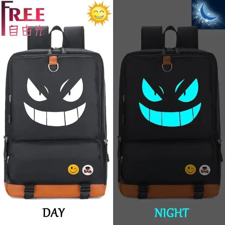 

Luminous Geng Ghost Pokemon School Bag Backpack Pikachu Men's and Women's Canvas School Bag Travel Bag Computer Bag