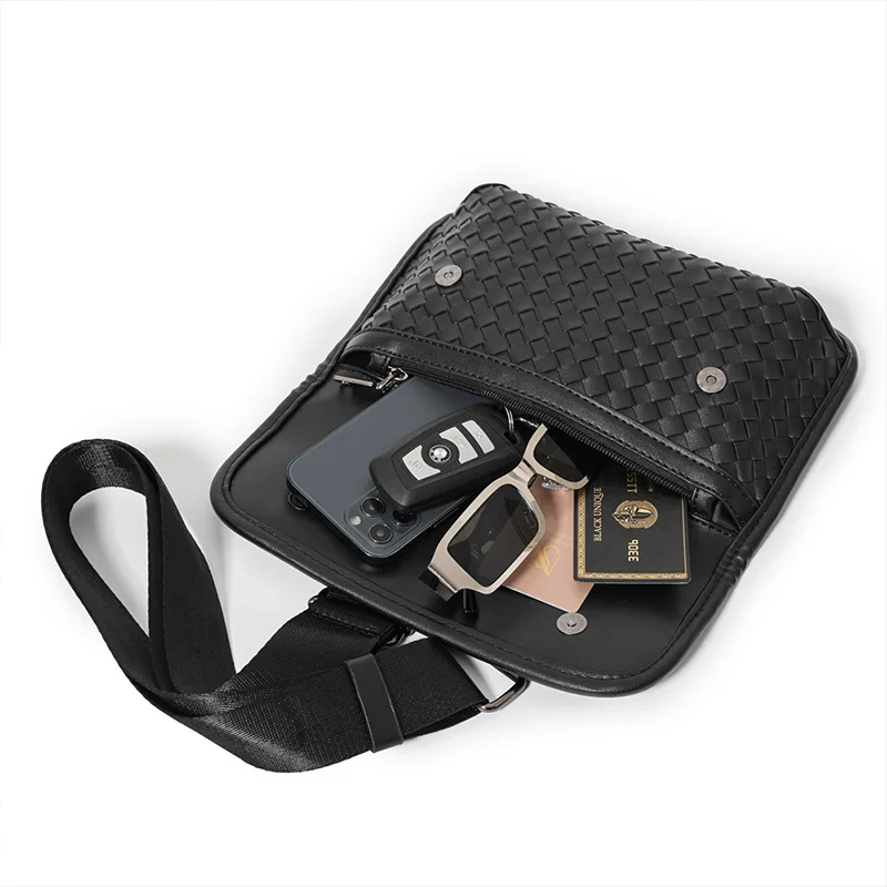 2023 New Fashion Hand-Woven Chest Bag Casual Small Square Bag Light Luxury Shoulder Bag Street Men's Bag Shoulder Bag