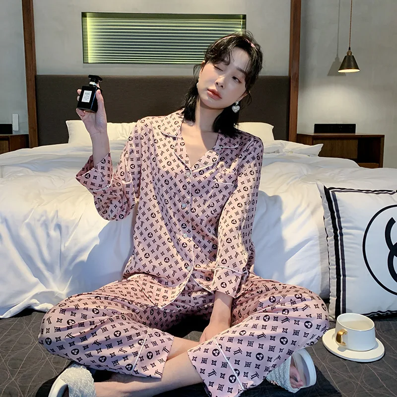 Silk Satin Pajamas Couple Set Long Sleeve Button-Down Sleepwear Women Men Print Loungewear Plus Size XL XXL 3XL Pj Set