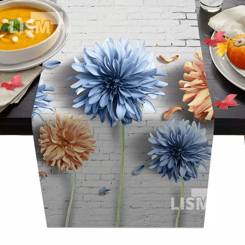 

Blue Dahlia Table Runner Wedding Party Decoration Tablecloth Dining Table Cover Anti-stain Rectangle Living Room Home Decor