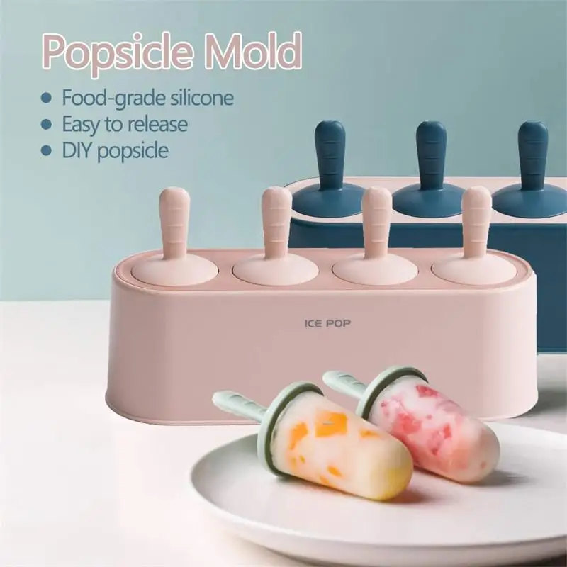 

4 Cell Ice Cream Mold Lovely Animal Ice Mould Handmade Dessert Popsicle Mold For Freezer Fruit Ice Cube Maker Non-sticky