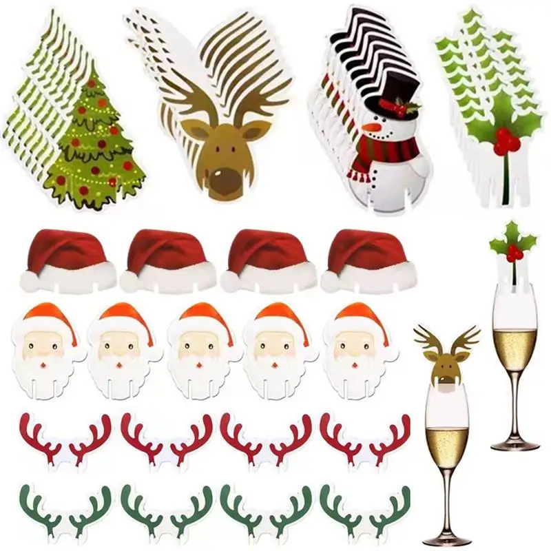 

80pcs Christmas Wine Glass Marker Decorations Cup Cards Xmas Goblet Markers 2022 Merry Christmas Decorations for Party New Year