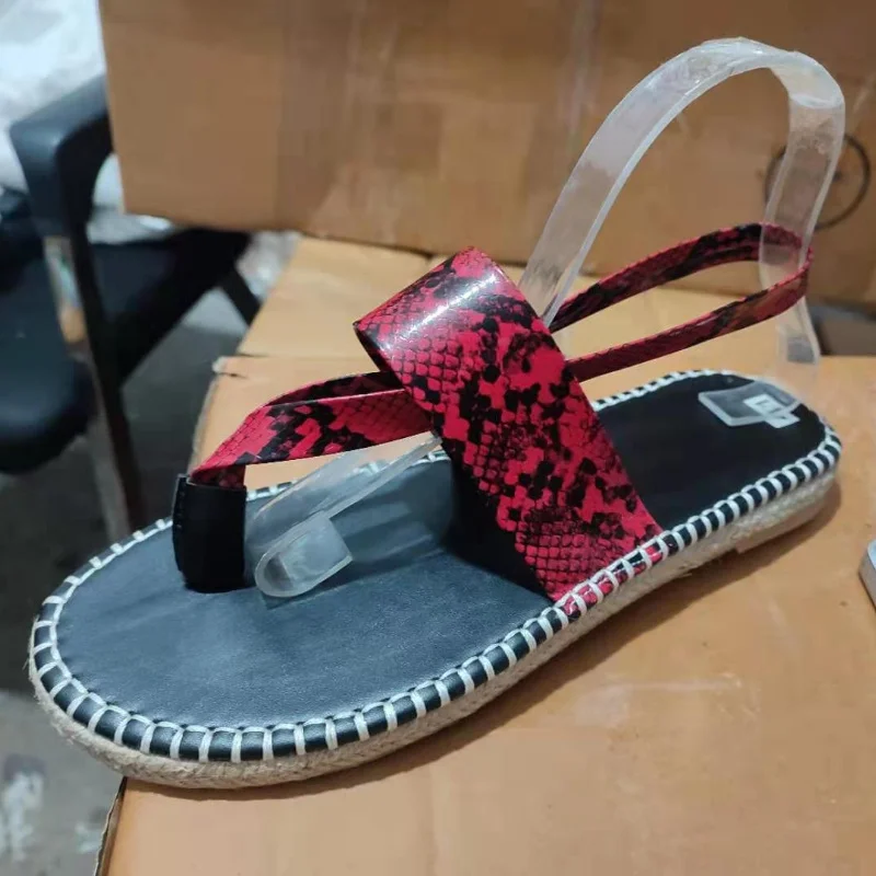 

Women's Sandals Women's Fashion pu Snake Print Cross Strap Rubber Bottom Flat Sandals women sandals 2022 new trendy all-match