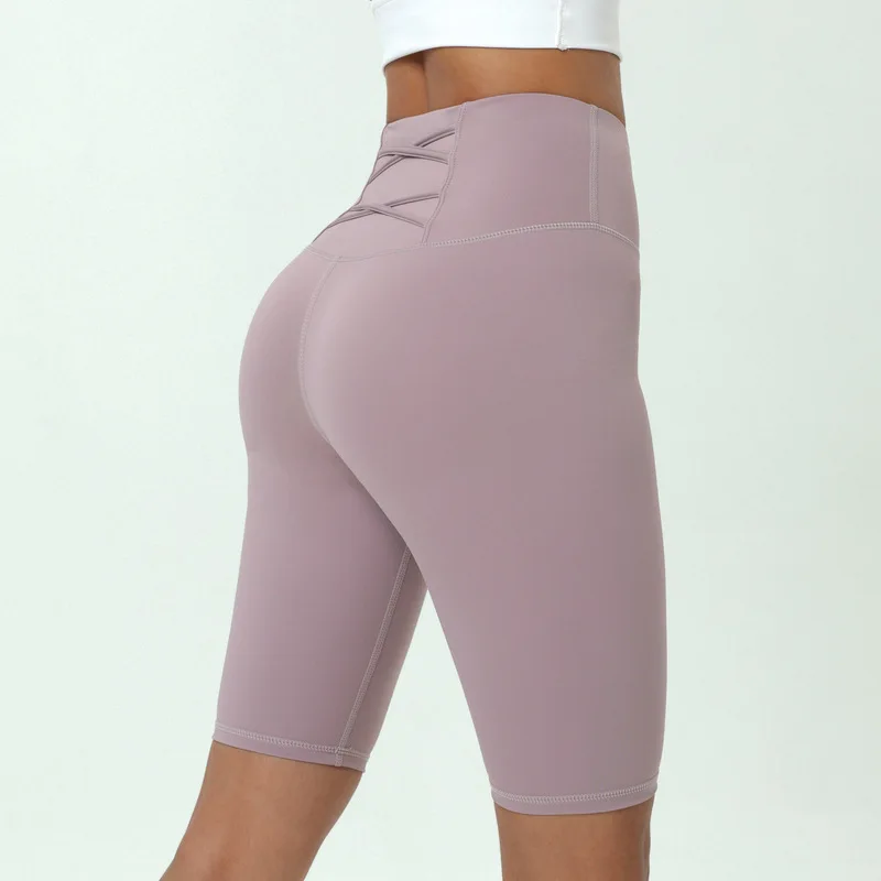 

lulu Yoga High Waist Quick Dried Yoga Pants Slim Sports Capris Women Shorts Tight Elastic Nude Fitness Pants