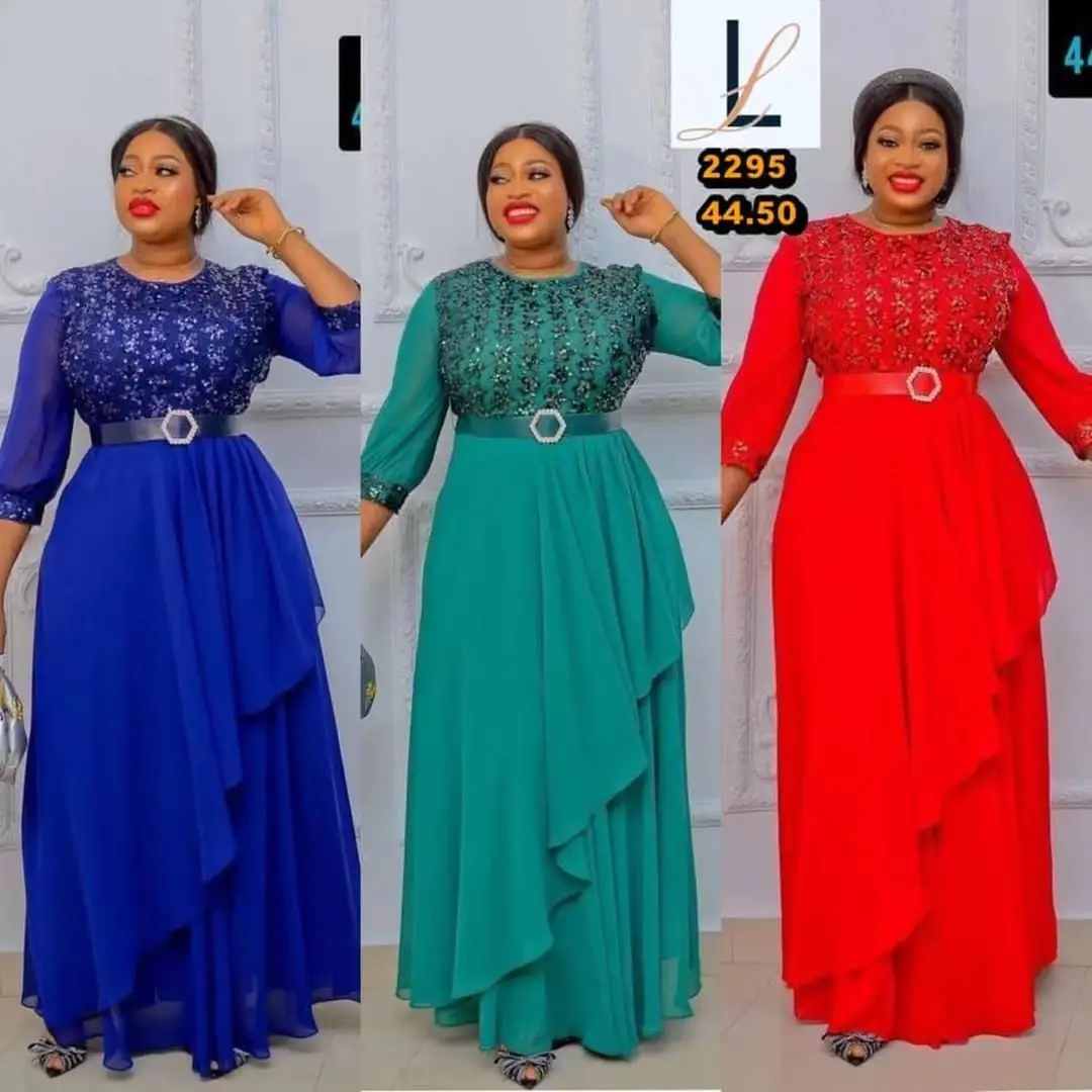 

African Maxi Dress 2022 New Women Summer Chiffon Mesh Plus Size Clothing Party Fashion Robes European Clothes for Ladies