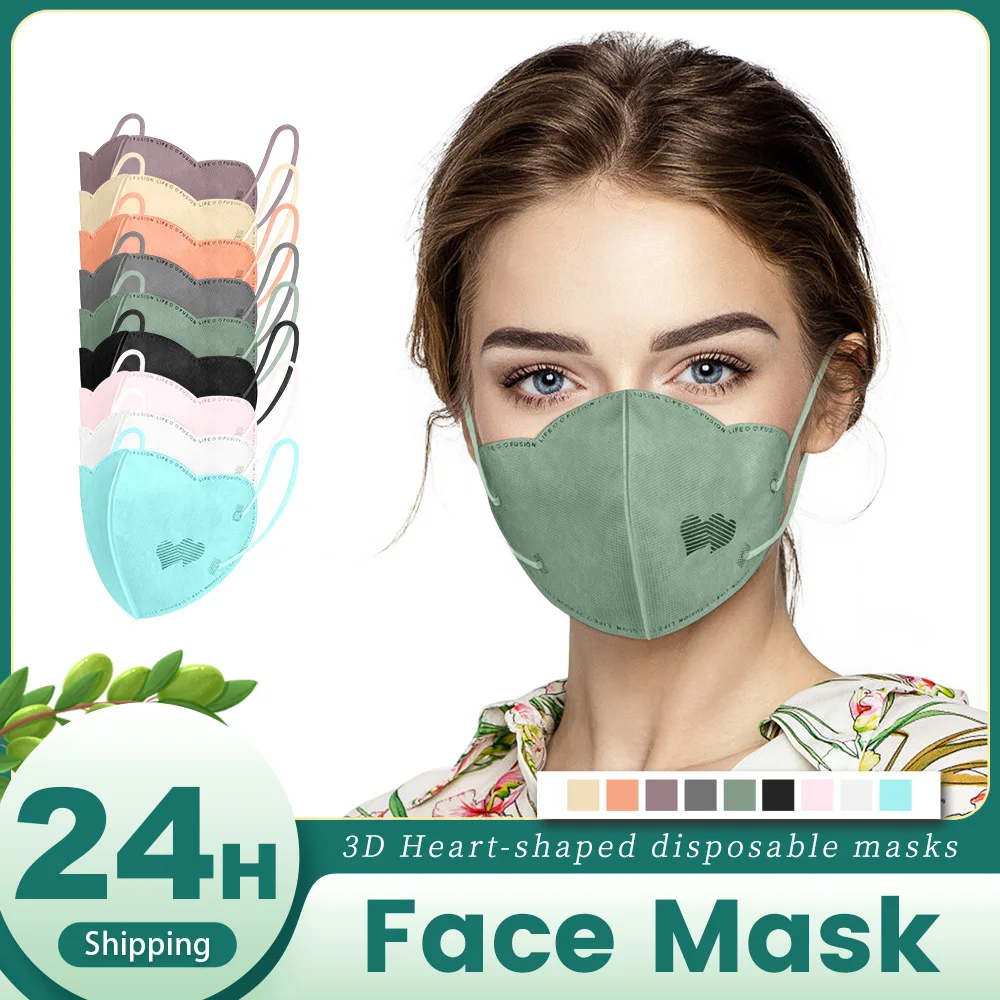 

3D Heart-shaped Disposable Masks Morandi Face Mask Adult 3 Ply Masque Chirurgical Protective Mascarillas Quirurgicas Homologadas