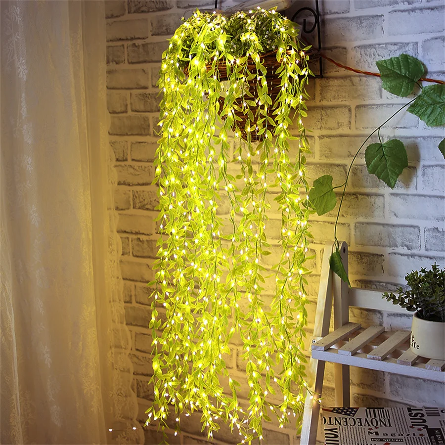 

20Strands 400LEDs Artificial Willow Vine Branch Fairy String Light With hanging Basket Fake Vines Green Leaves Garland Light