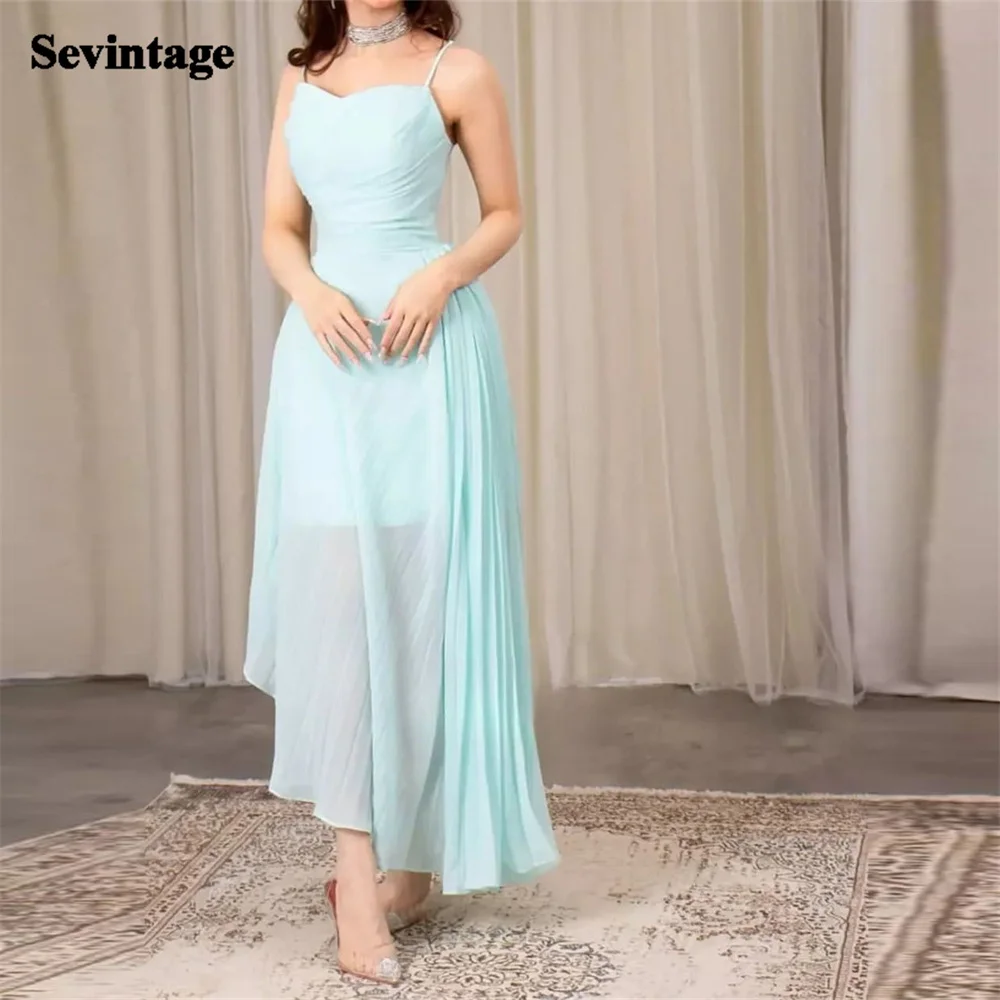 

Женское шифоновое платье до щиколотки Sevintage, платье для выпускного вечера мятно-зеленого цвета в стиле Саудовской Аравии, на бретелях-спагетти, 2023