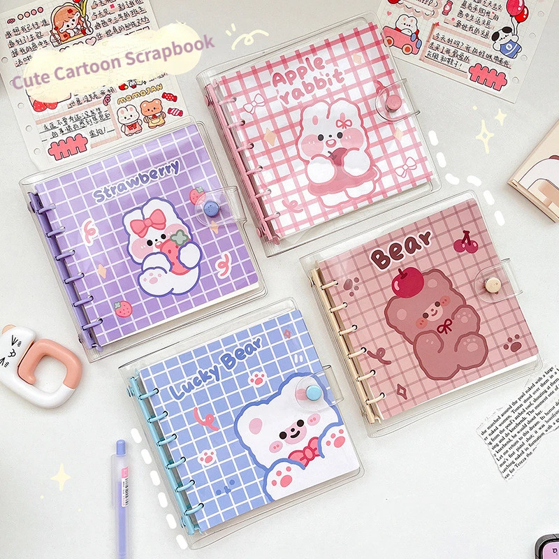 Ins Korean Creative Notebook Lovely Bear Bunny PVC Transparent Cover Diary 6 Ring Loose Leaf Scrapbook Journal Student Supplier