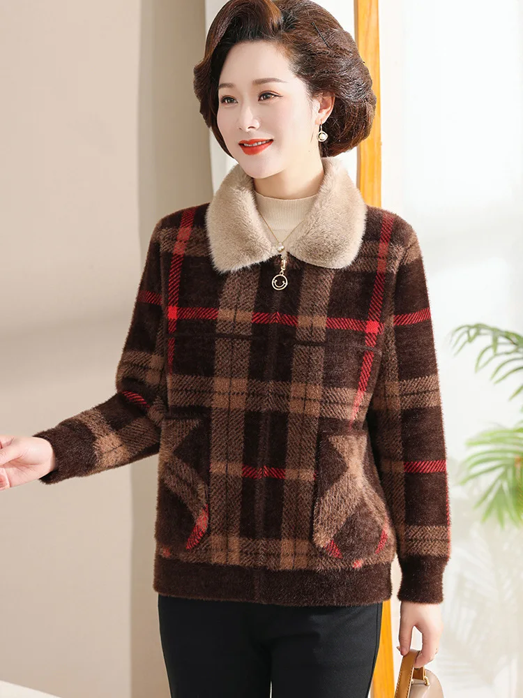 Утолщенная куртка на молнии из искусственного норкового бархата для мамы