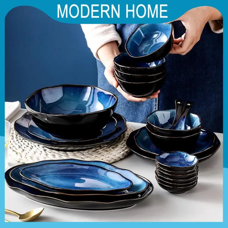 

Ceramic Tableware Dipping Dish Dinnerware Retro Dinner Set Multi Size Dishes Kitchenware Spoon Salad Bowl Dinner Plates