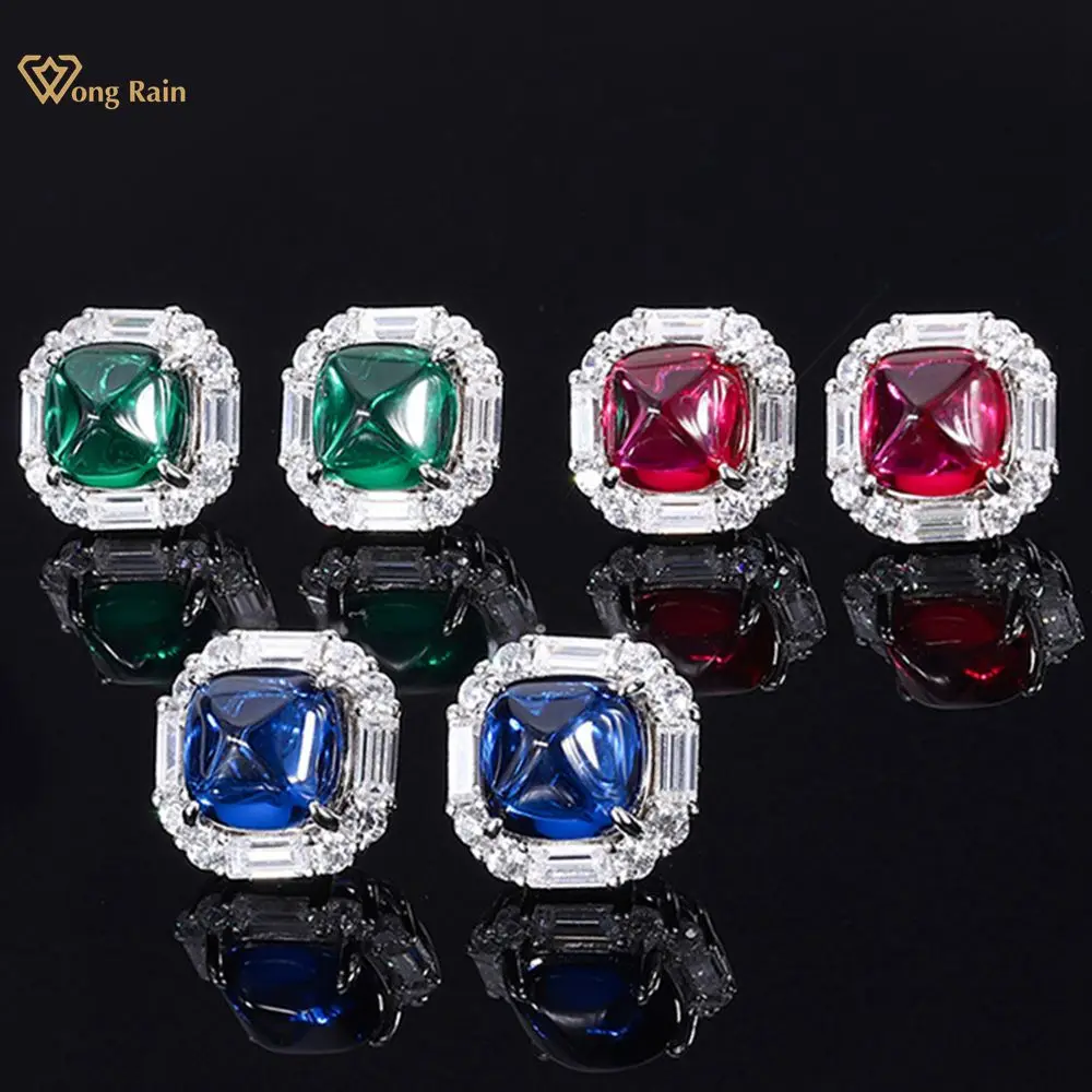 

Wong Rain Vintage 925 Sterling Silver 8*8 MM Created Moissanite Sapphire Gemstone Anniversary Ear Studs Earrings Fine Jewelry