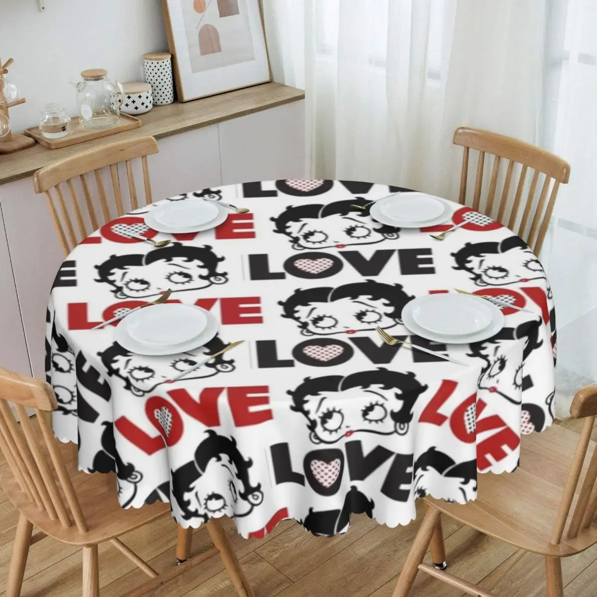 

Round Animation Bettys Boop Collage Table Cloth Waterproof Tablecloth 60 inches Table Cover for Kitchen Dinning