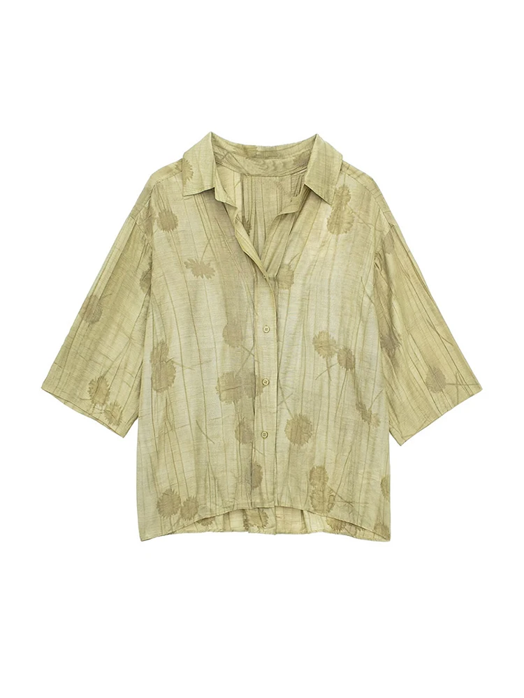 Жаккардовая рубашка с короткими рукавами и лацканами свободные прямые брюки