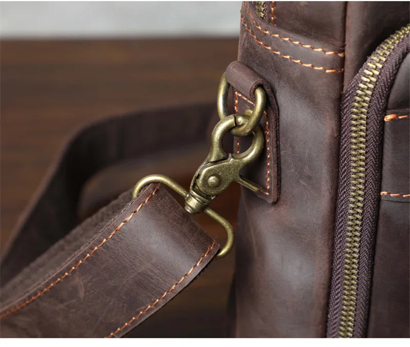 Retro fashion handmade designer crazy horse cowhide men 14 inch coffee briefcase outdoor office laptop computer business handbag