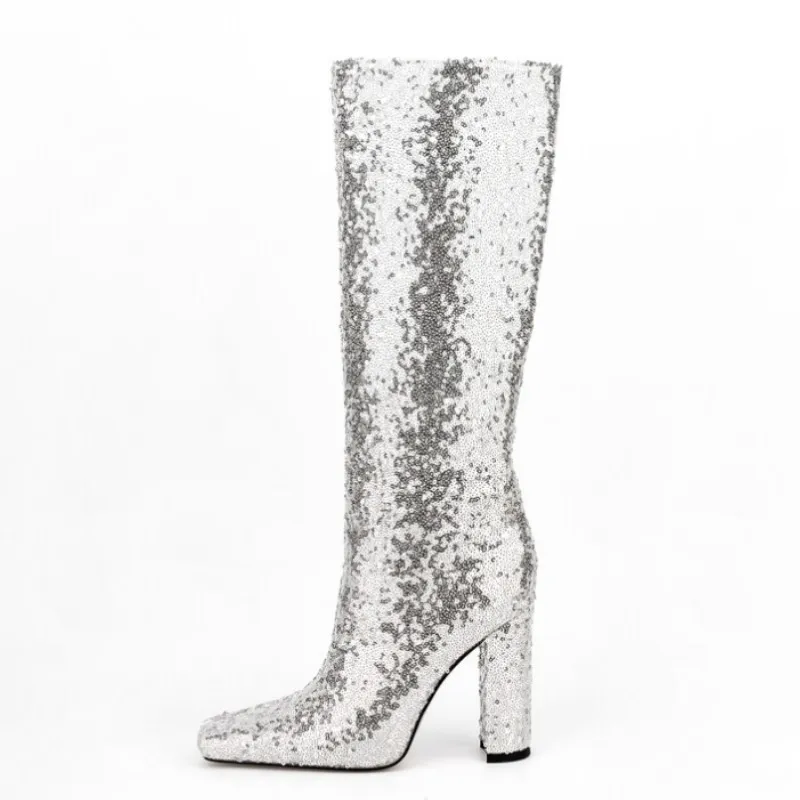 Fashion Sequins Women's Boots New European and American Winter High-heeled Boots Shiny Cool Club Party Boots