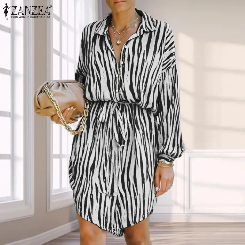 

Элегантное платье-рубашка ZANZEA с отложным воротником и длинным рукавом до колена, модное женское весеннее Платье с принтом зебры, женское пл...