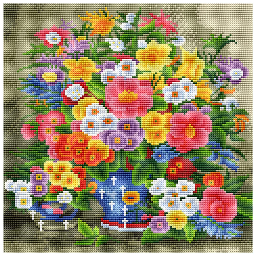 

Full Embroidery Stamped Cross Stitch 3 Strand 11CT Flower Bouquet Printed Needlework DIY Kits for Home Room Decorations