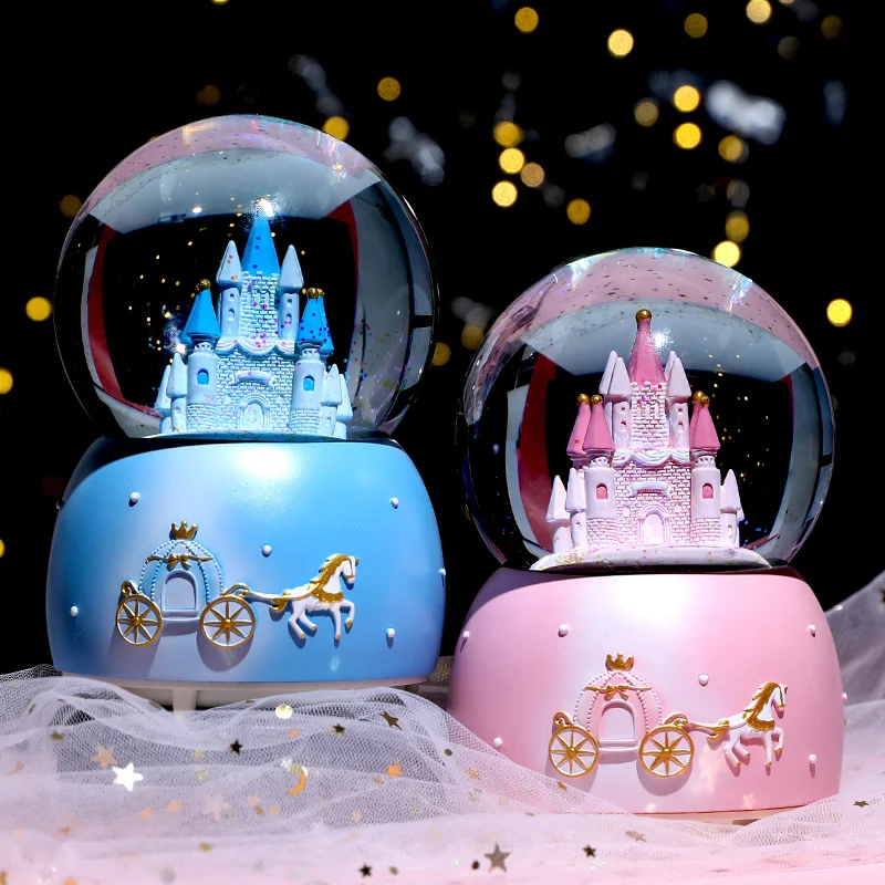

Snow Girl Crystal Ball Music Box Miniatures Ornaments Decoration for Home Kawaii Room Decor Christmas Bedroom Living Supplies