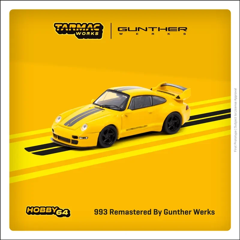 

TW In Stock 1:64 993 Remastered Gunther Werks Yellow Diecast Diorama Car Model Collection Miniature Carros Toys Tarmac Works