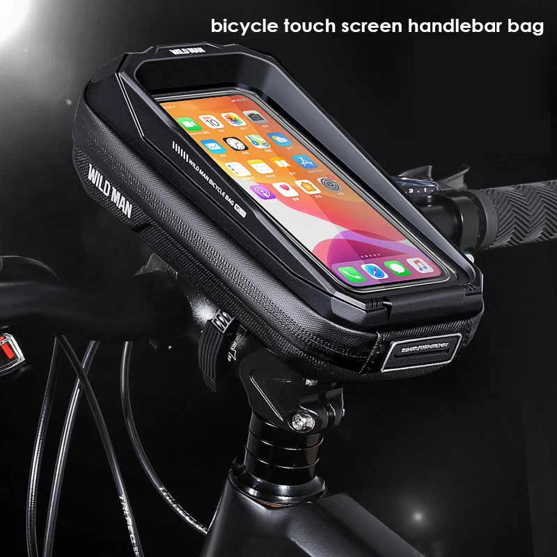 

WILD MAN Cycling Storage Pouch Shock Absorption Waterproof Bike Front Tube Frame Bag Large Space Mobile Phone Touch Screen Bag