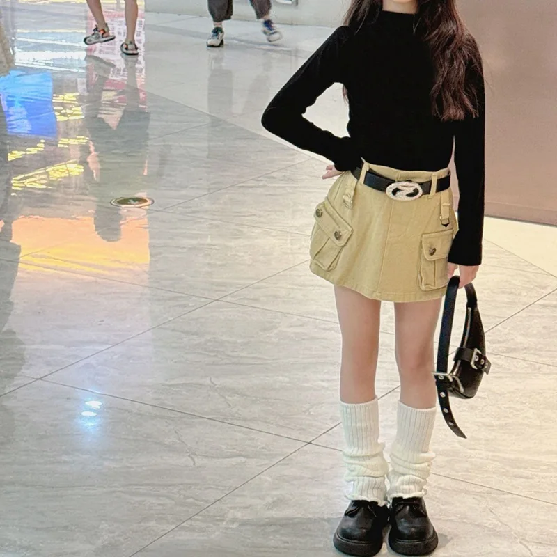 Юбки для девочек детская одежда рабочая с большими карманами юбка подростков