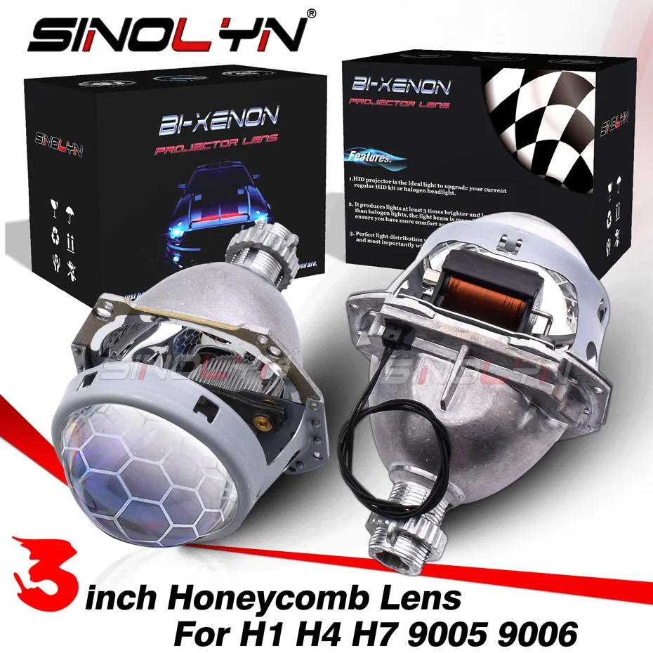 Sinolyn 3 Inch Etching Bi Xenon Lenses For Hella 3R G5 H7 H4 H1 9005 9006 Headlight Universal Projector Lens Car Accessories DIY