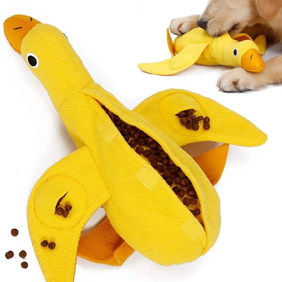 

Dog Food Dispensing Duck Plush toy smell IQ toys teeth molar leaky food training accompanies golden teddy squeak dog toys