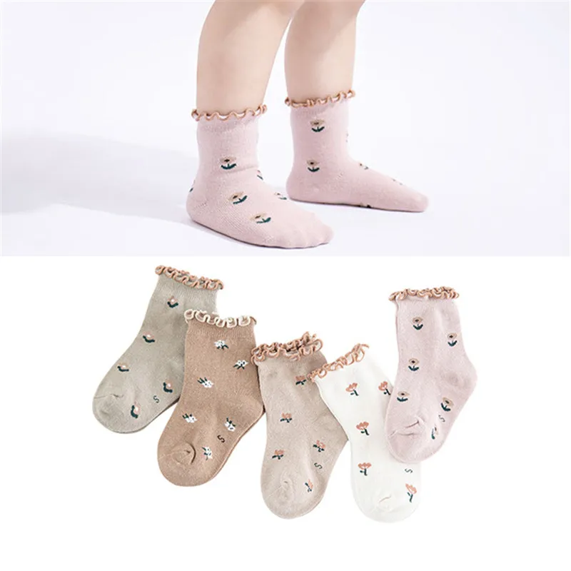 

0-8Y Girls Socks Toddlers Frilly Socks Soft Cotton Baby Ankle Sock Flower Pattern Children Socks Anti Slip Infant Floor Sock