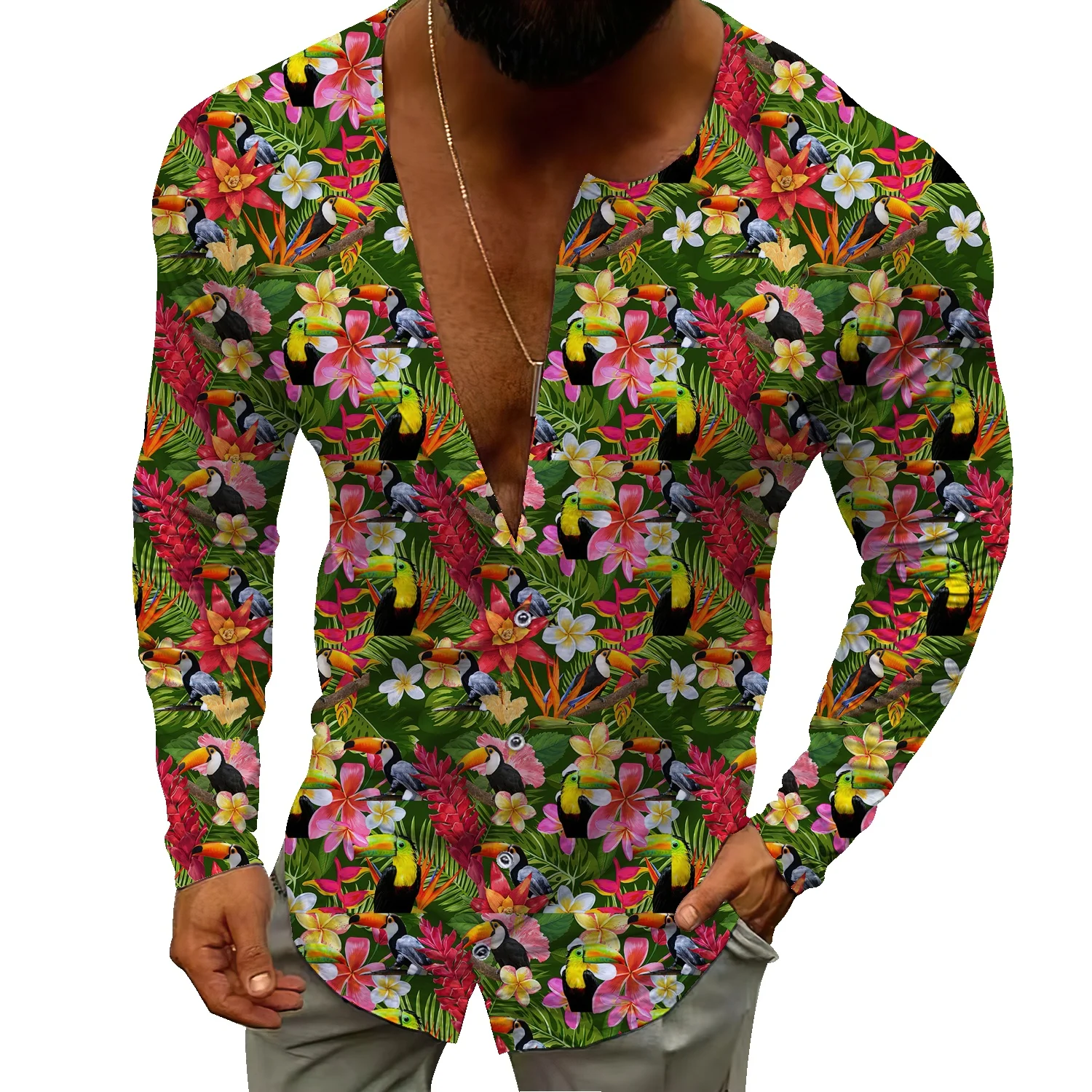 

shirt men 2022 popular casual all-match flower shirt loose long-sleeved shirt men's European and American plus size tops