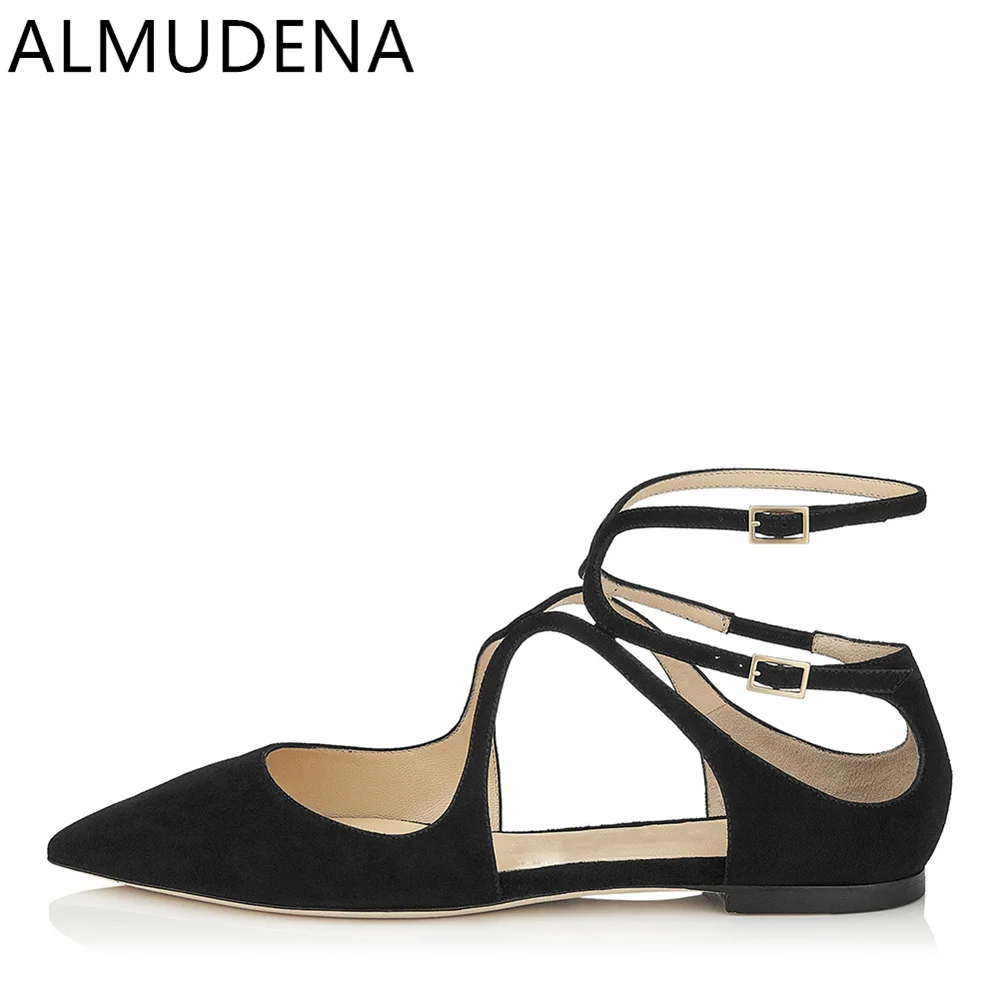 Summer Women Flats Shoes Pointed Toe Ankle Strap Leisure Shoes Cross Band Double Buckle Strap Casual Flat Heel Shoes Modern Shoe