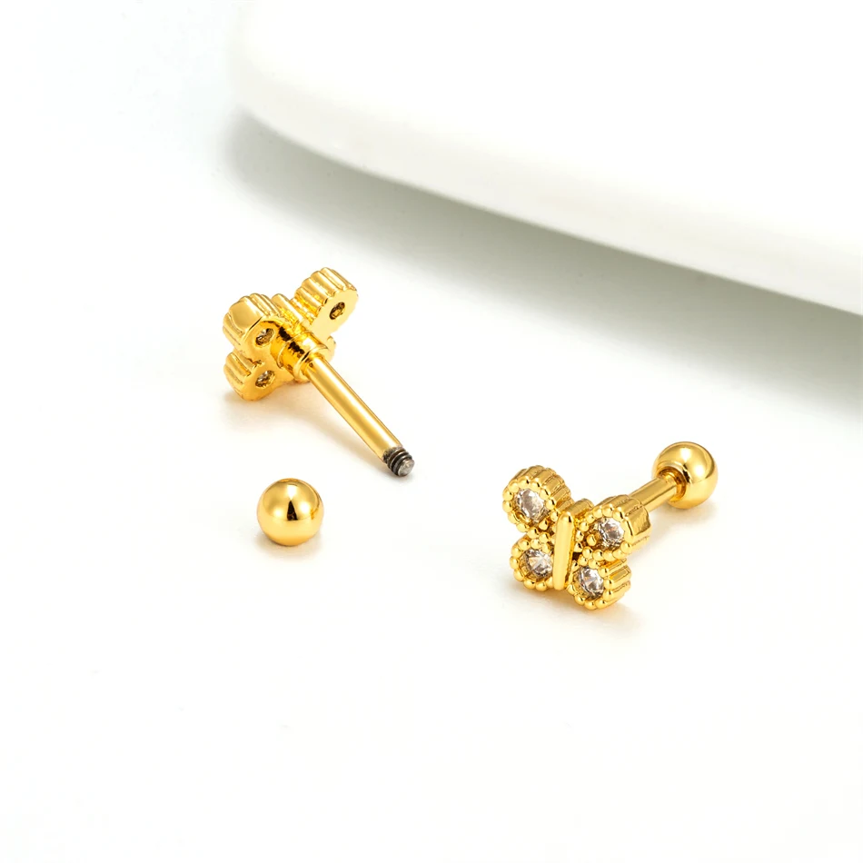 

16G Surgical Steel Hypoallergenic Earring Zircon Butterfly Ear Stud Women Girls Screw Back Cartilage Helix Piercing Jewelry Gift