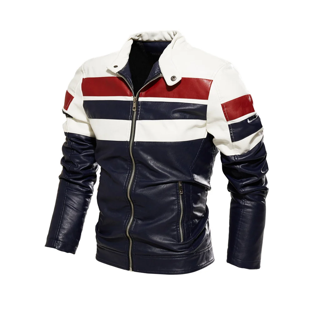 

Leather 2023 Winter New Jacket Men Fleece Motorcycle PU Overcoat Male Stand Collar Casual Windbreaker Ropa De Hombre Slim Coat