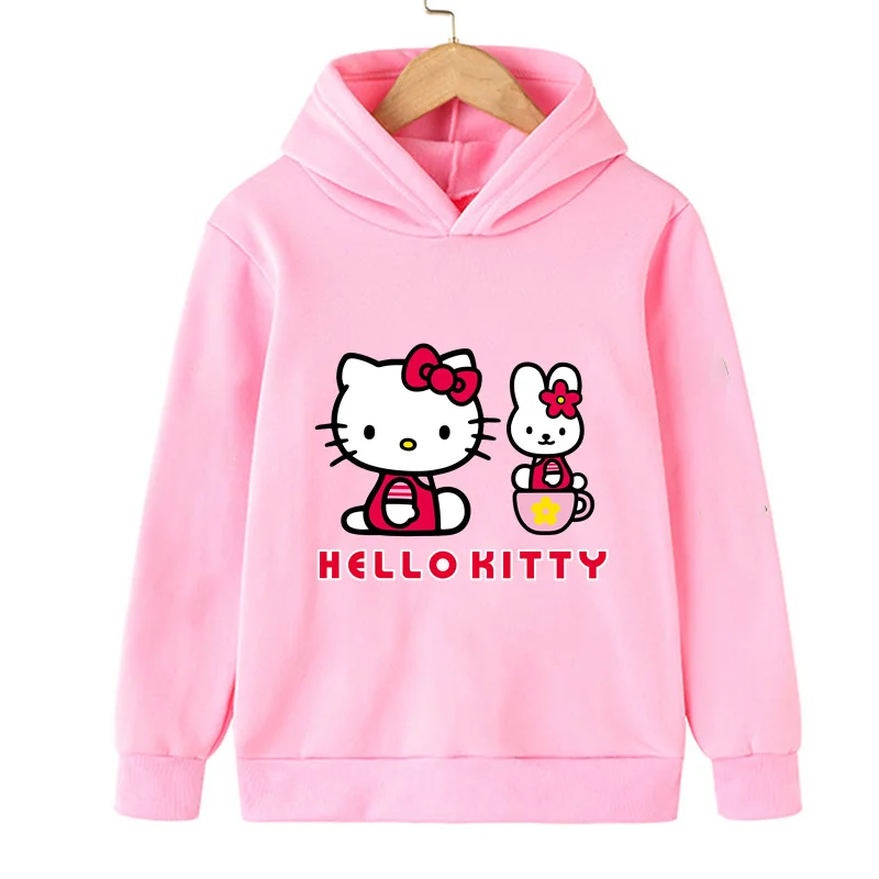

Милый детский костюм Hello Kitty Sanrio, Весенняя толстовка с капюшоном, детская одежда, забавные толстовки Haruno Sakura для девочек-подростков, Детская толстовка