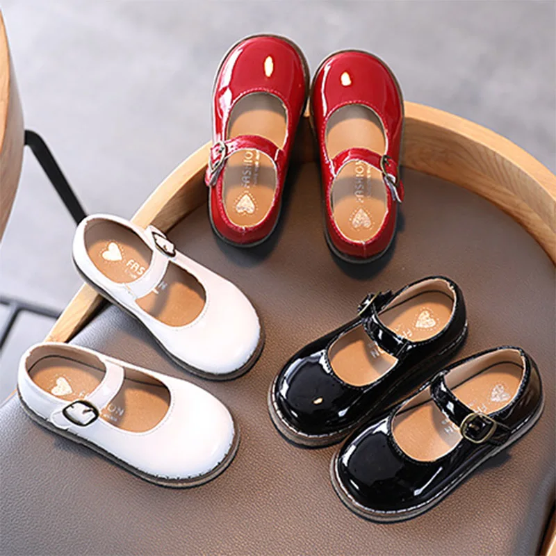 Spirng Autumn Girls Shoes Patent Leather Mary Janes Black White Princess Baby Kids Child Red Flats Casual 1-7y |