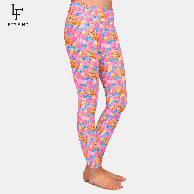 LETSFIND Fashion Women Leggings 3D Cute Kitten Watercolor Drawings  Print Leggins High Quality Fitness Pants Polyester