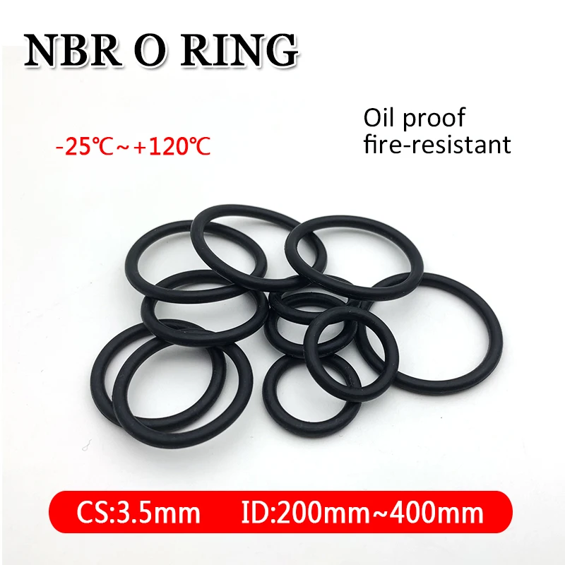 

5pcs NBR O Ring Oil Sealing Gasket Thickness CS 3.5mm OD 200~400mm Automobile Nitrile Rubber Round Shape Corrosion Resist Washer