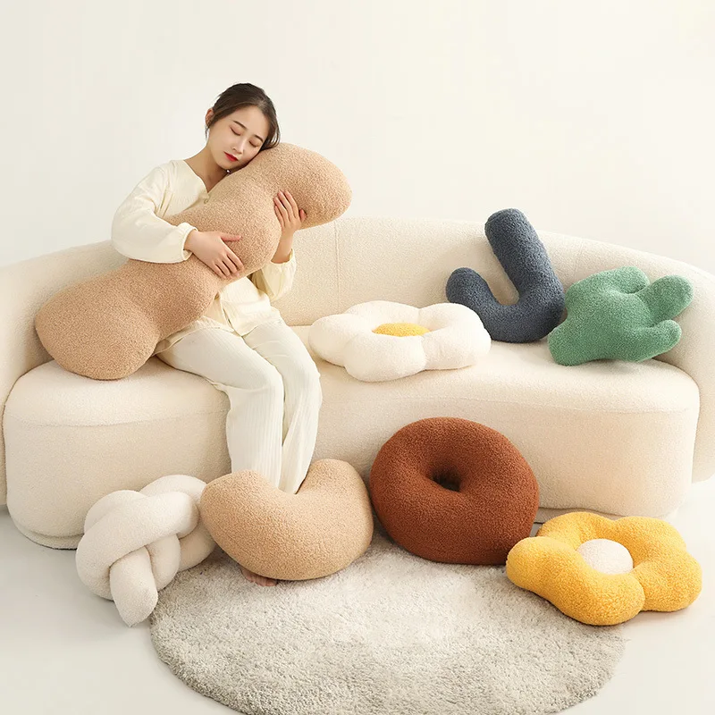 

Nordic Ins Pillow Office Chair Lumbar Back Cushion Cute Plush Sofa Throw Pillows Soft Elastic Decor Cushions Winter Home Decor