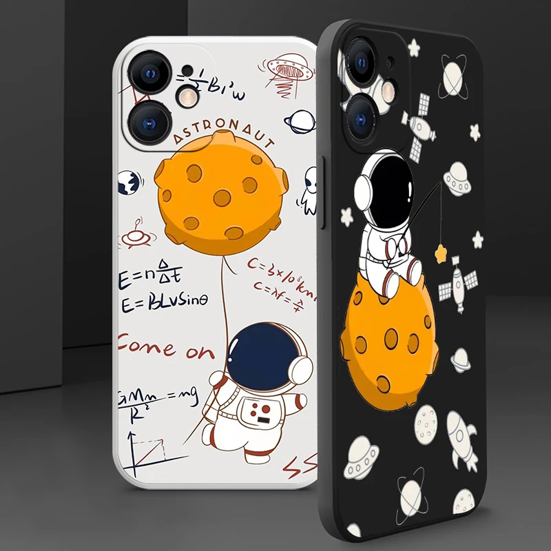 

For iPhone 11 12 13 Pro Mini Max Creative Astronaut Phone Liquid Silicone Cases For 6 6s 7 8 Plus SE 2020 XR X XS Max Funda Capa